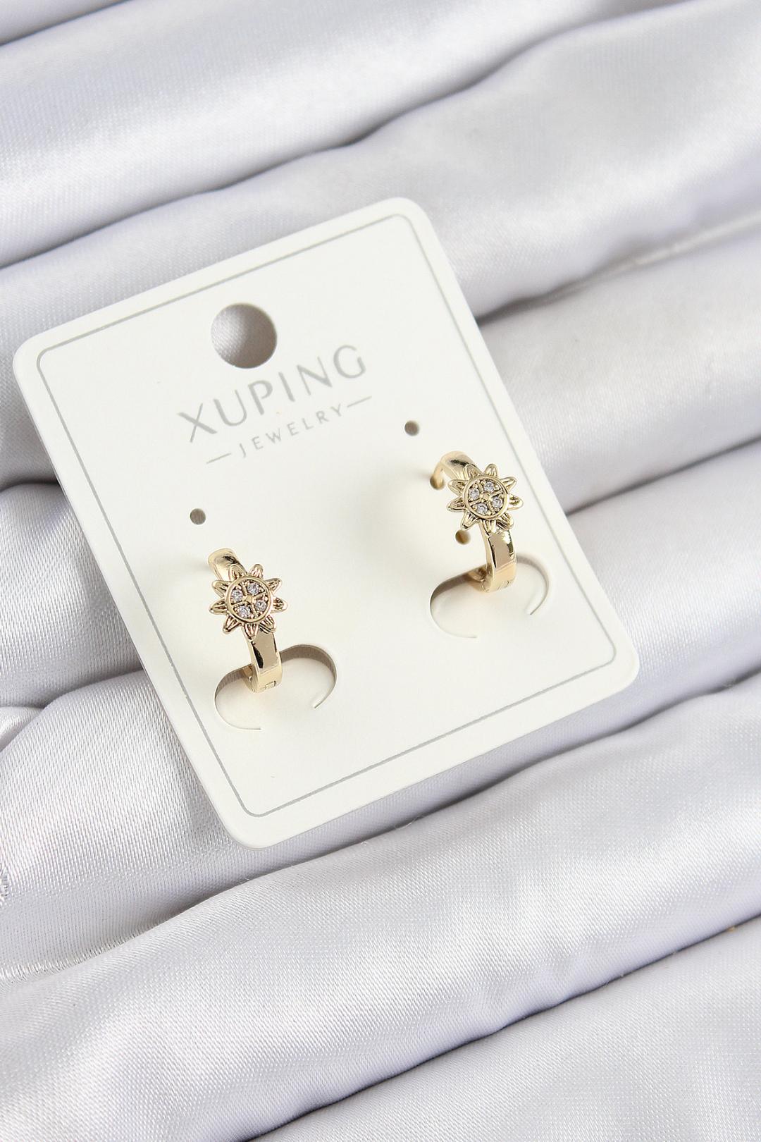 Xuping Zirkon Taşlı Çiçek Model Gold Renk Kadın Küpe