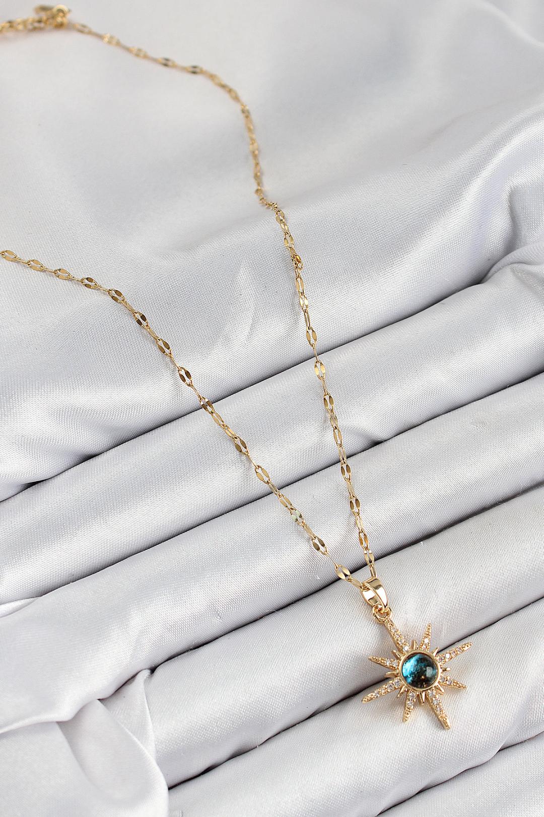 316L Çelik Zirkon Taşlı Kutup Yıldızı Model Gold Renk Kadın Kolye