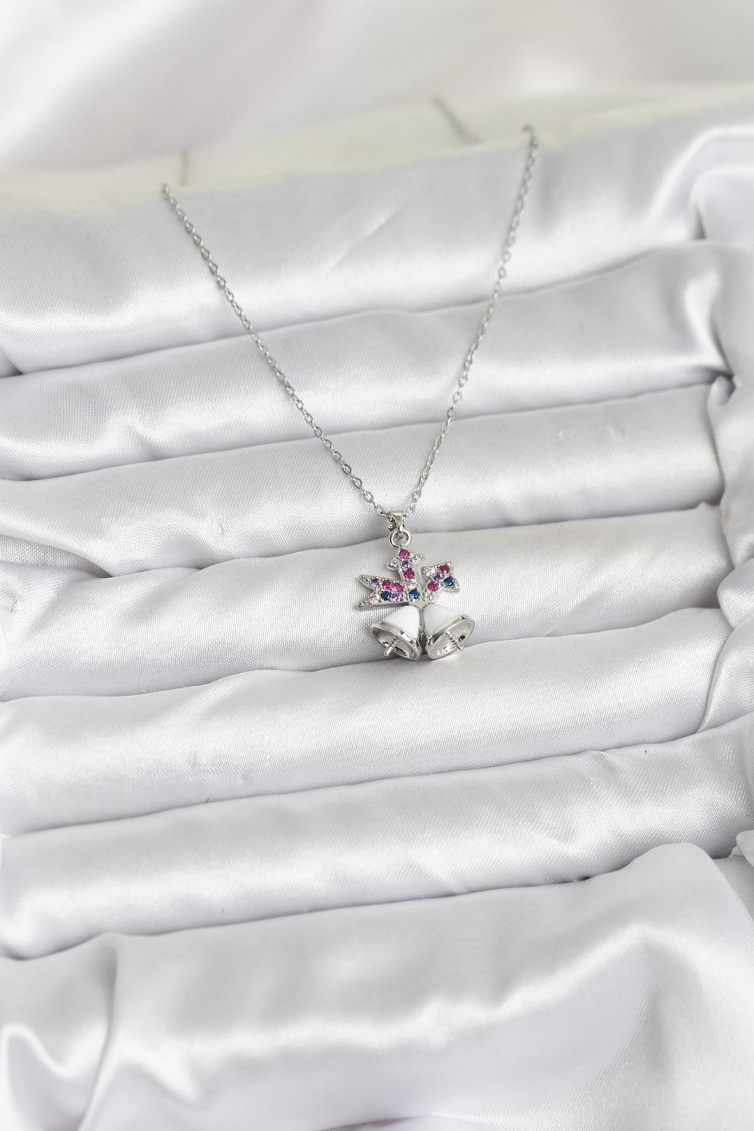 316L Çelik Zincir Gümüş Renk Chirtsmas Bell Model Yılbaşı Temalı Kadın Kolye