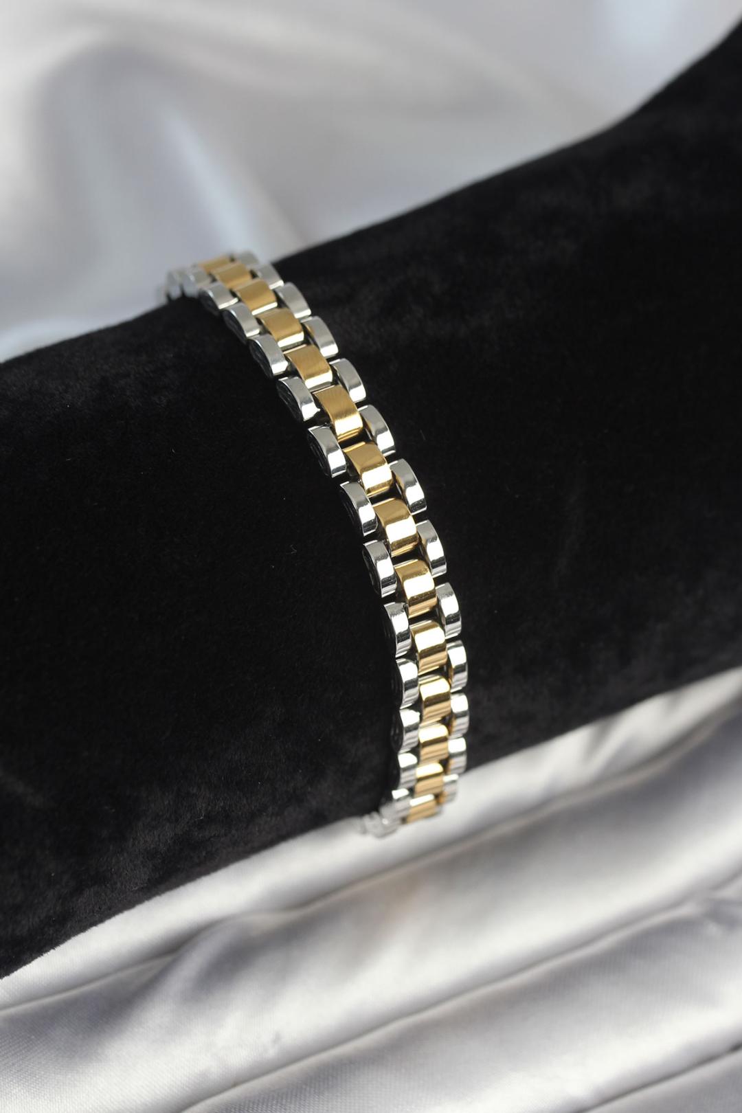 316L Çelik Gold ve Gümüş Renk 7 mm Kalınlık Bileklik