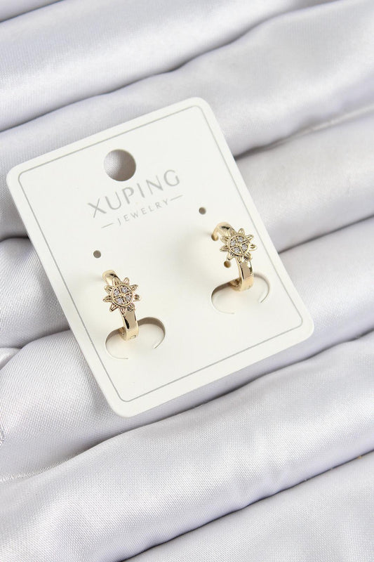 Xuping Zirkon Taşlı Çiçek Model Gold Renk Kadın Küpe