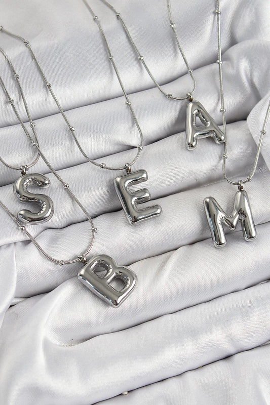 316L Çelik Balon Gümüş Renk Harf Kolye 24'lü Paket Kolye