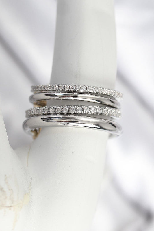 Pirinç Gümüş Renk Zirkon Taşlı 4'Lü Kadın Yüzük