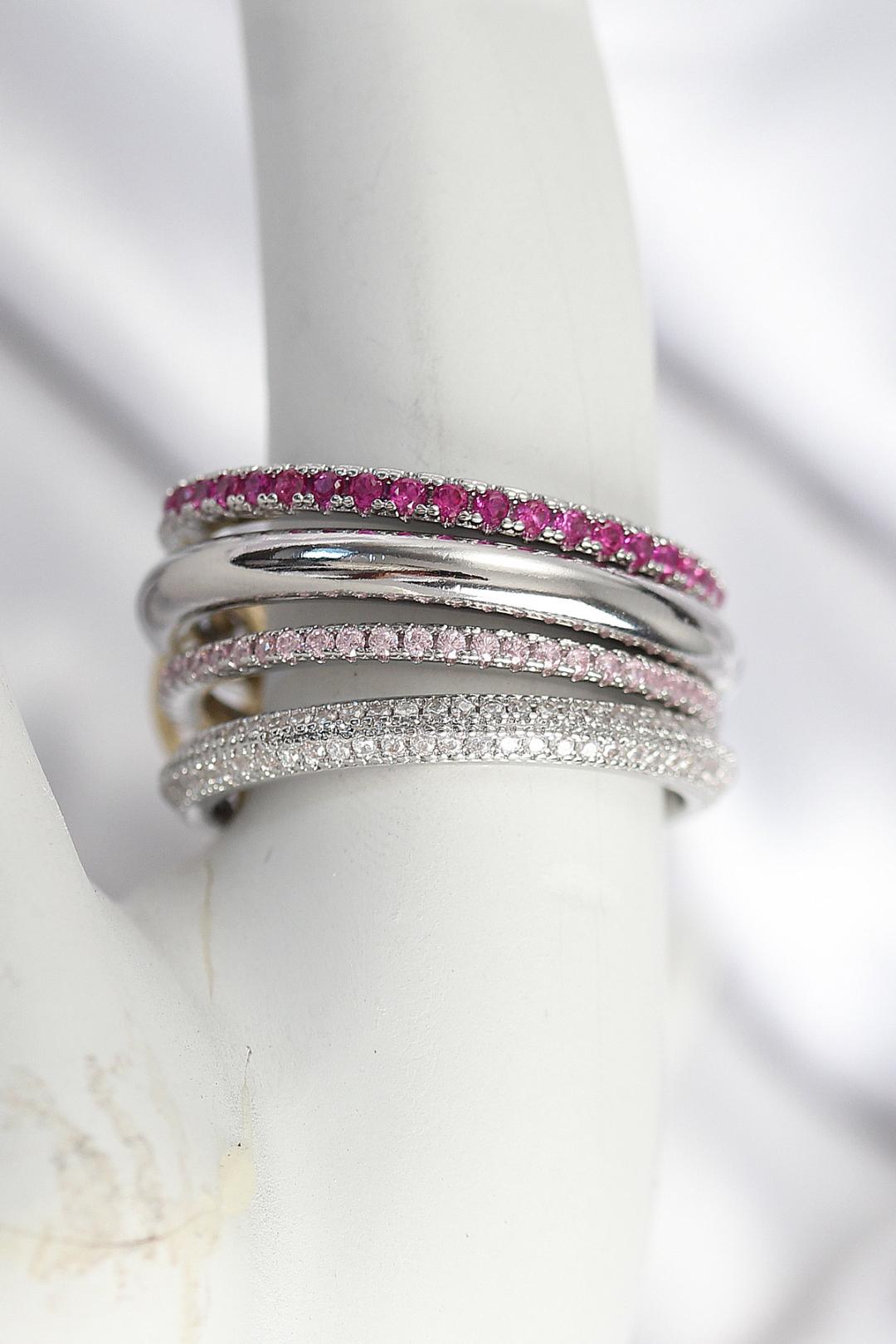 Pirinç Gümüş Renk Zirkon Taşlı 4'Lü Kadın Yüzük