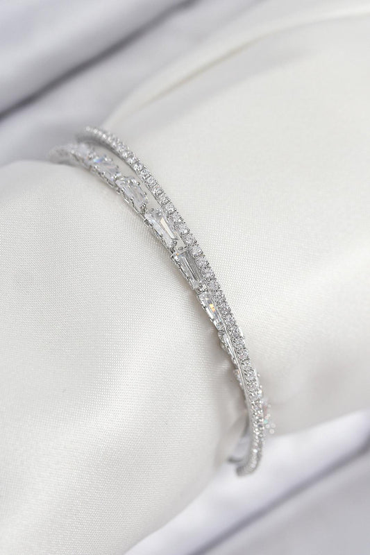 Pirinç Zirkon Taşlı Su Yolu Model Gümüş Renk Kadın Bileklik