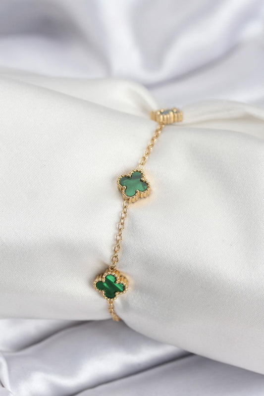 316L Çelik Gold Renk Yeşil Baby Boy Yonca Kadın Bileklik