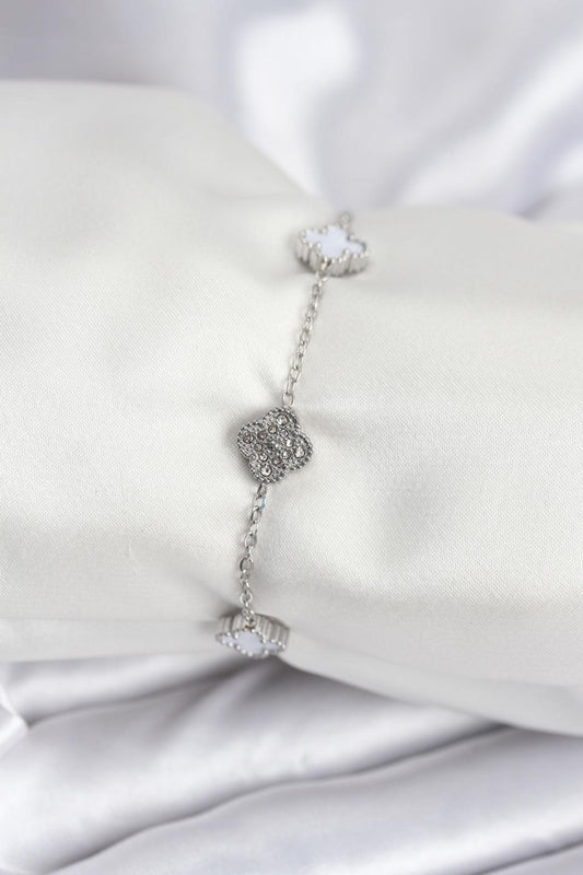 316L Çelik Gümüş Renk Beyaz ve Zirkon Taşlı Baby Boy Yonca Kadın Bileklik