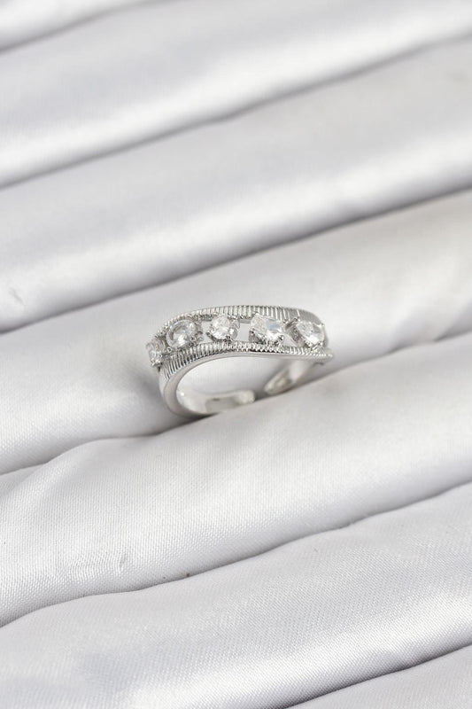 Pirinç Gümüş Renk Zirkon Taşlı Kadın Yüzük