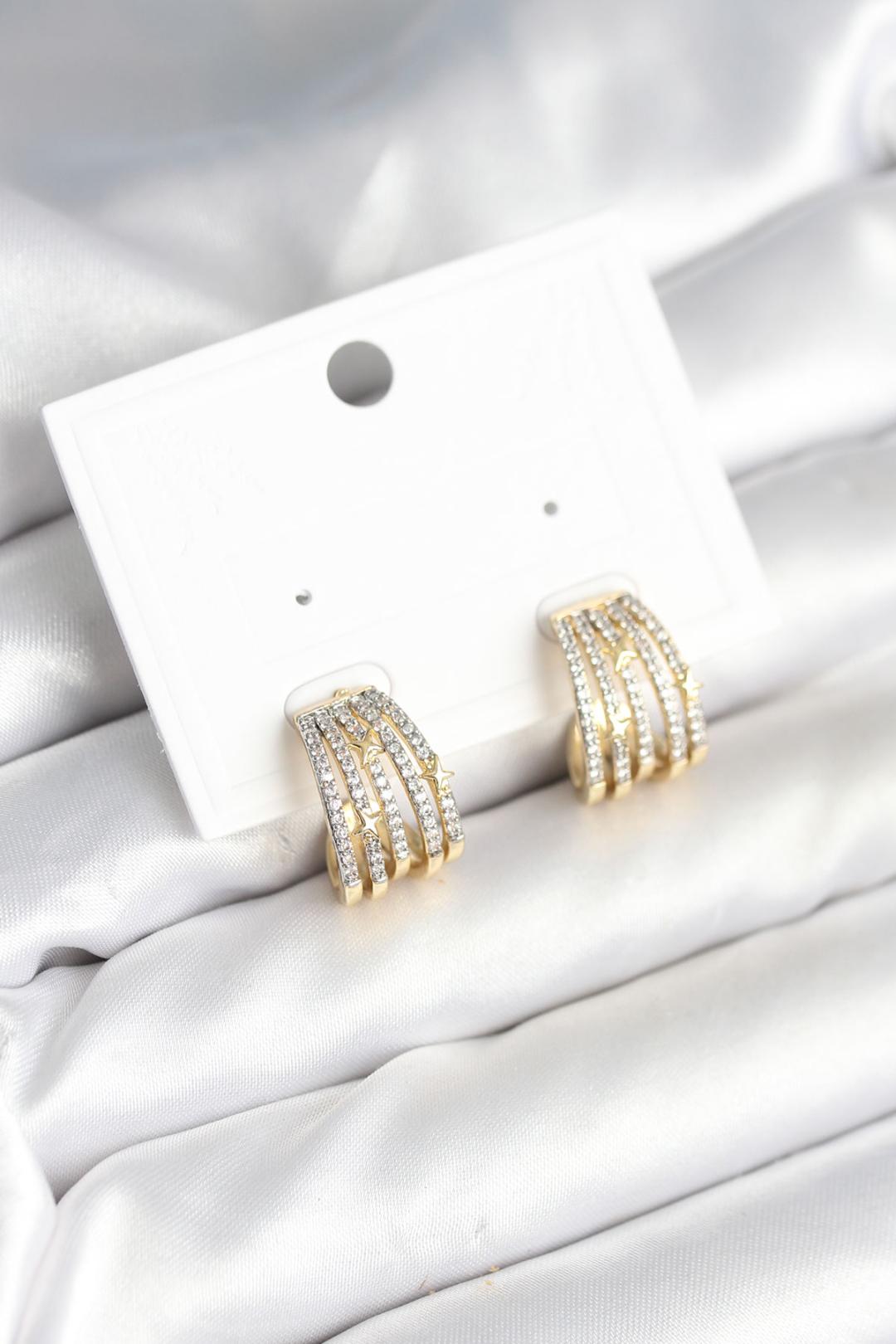 Kaburga Model Zirkon Taşlı Pirinç Kadın Küpe