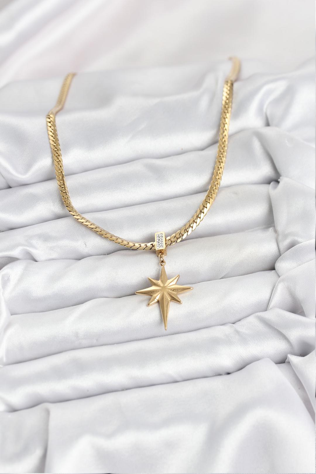 316L Çelik Zincir Gold Renk Kutup Yıldızı Model Kadın Kolye