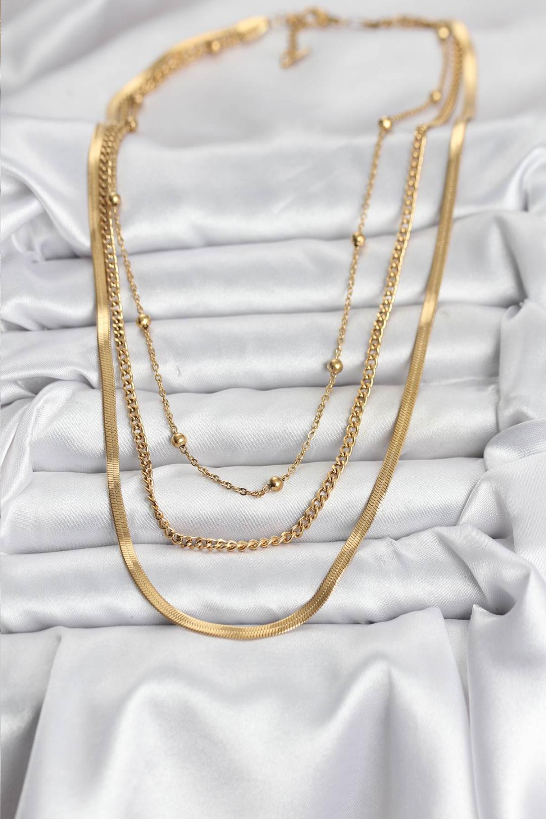316L Çelik Gold Renk 3'lü Kadın Kolye
