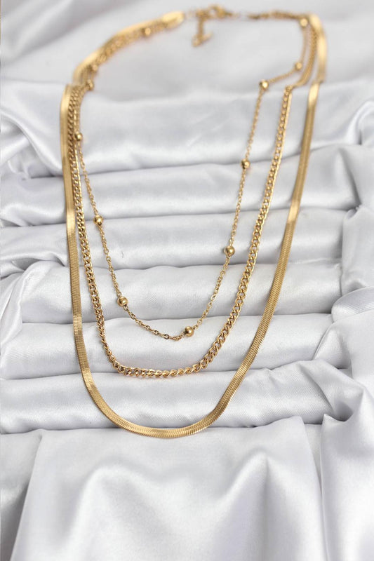 316L Çelik Gold Renk 3'lü Kadın Kolye
