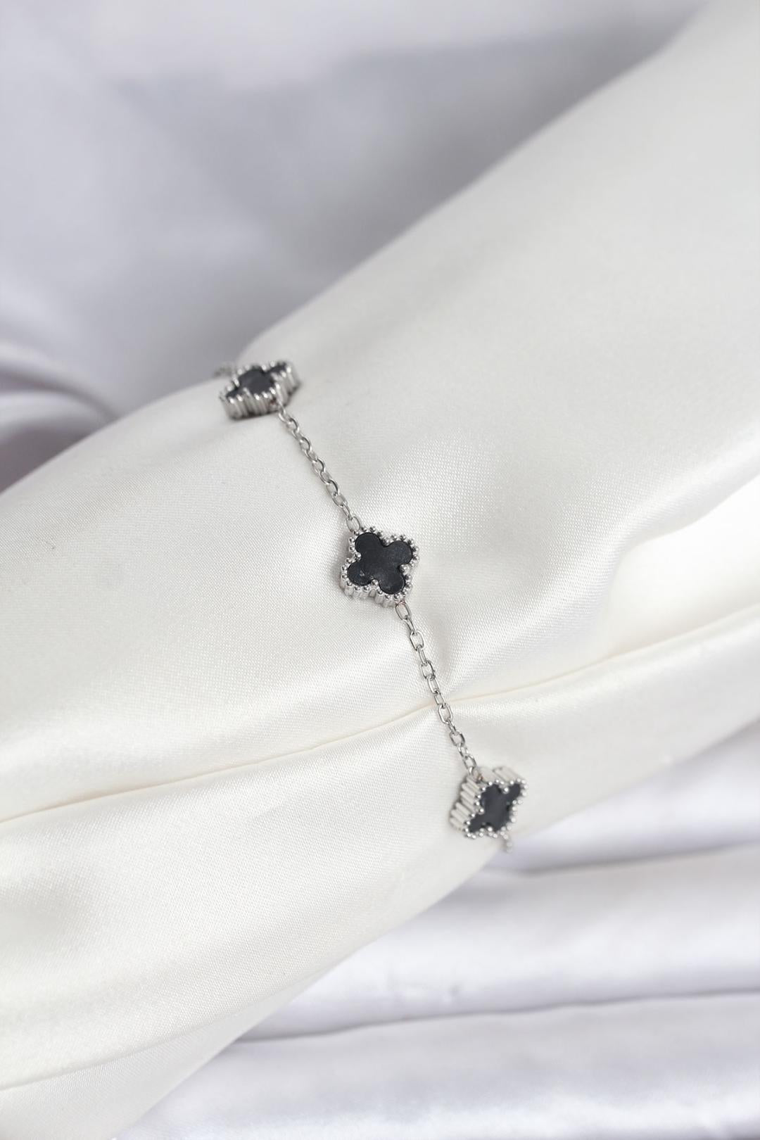 316L Çelik Gümüş Renk Siyah Baby Boy Yonca Bileklik