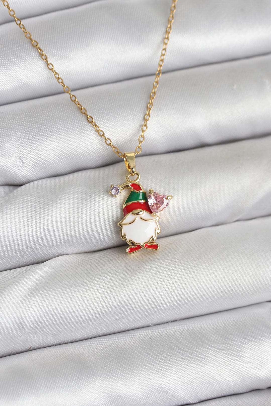 316L Çelik Zincir Gold Renk Yılbaşı Teması Kadın Kolye