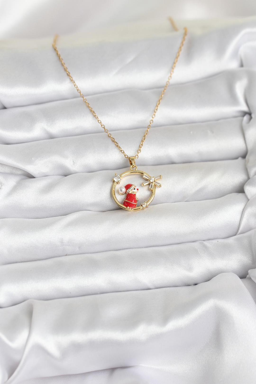 316L Çelik Zincir Gold Zirkon Taşlı Yılbaşı Tema Kadın Kolye