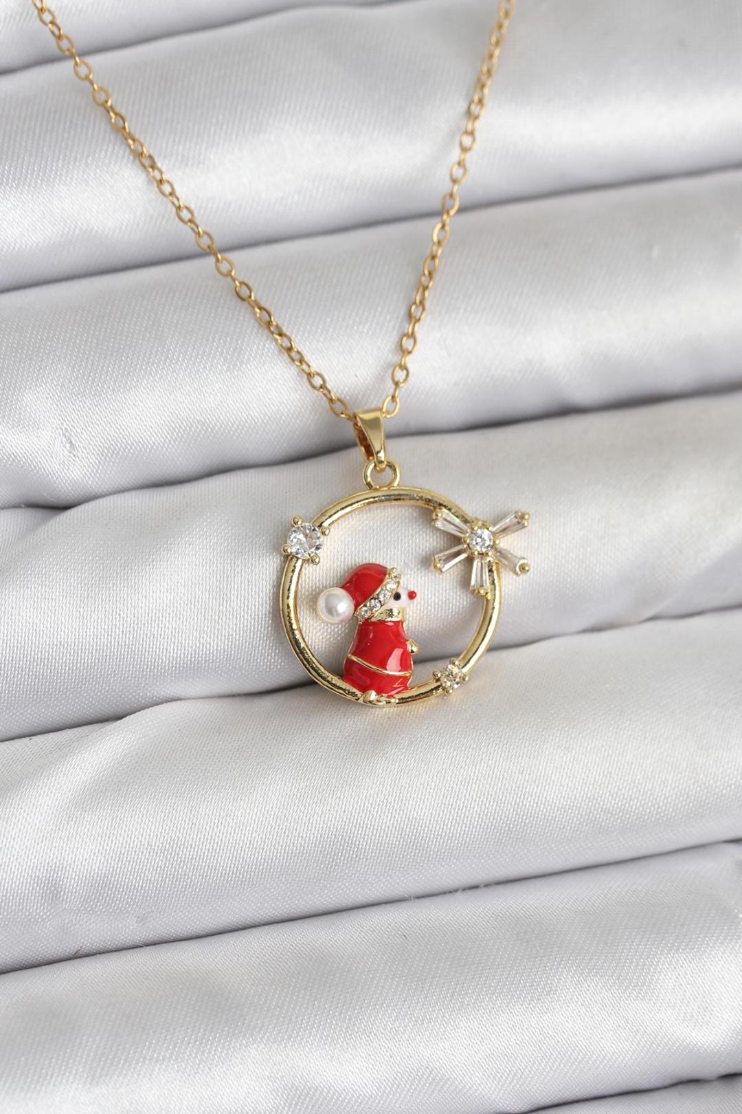 316L Çelik Zincir Gold Zirkon Taşlı Yılbaşı Tema Kadın Kolye