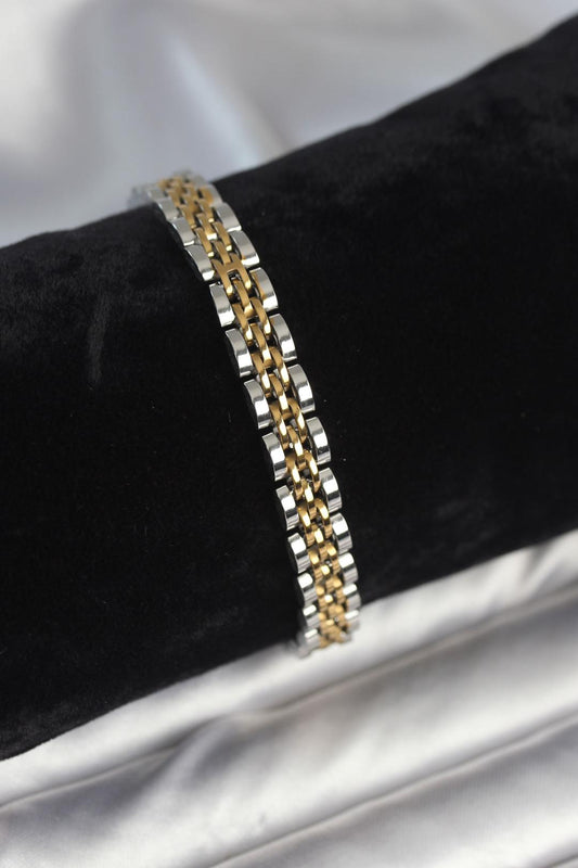 316L Çelik 7 mm Kalınlıkta Gold ve Gümüş Renkli Bileklik