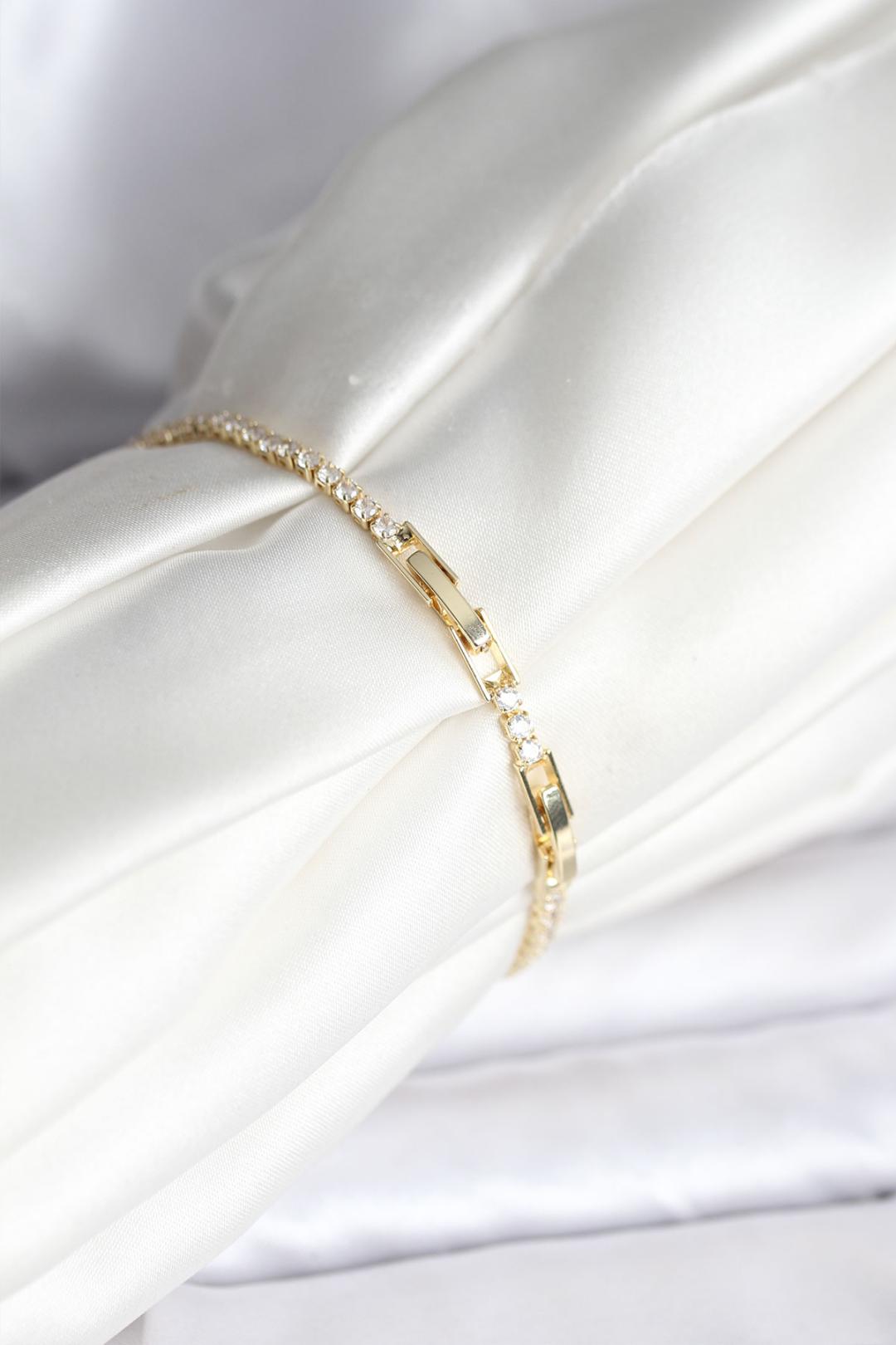 Anka Kuşu Model Zirkon Taşlı Gold Renk Pirinç Su Yolu Kadın Bileklik