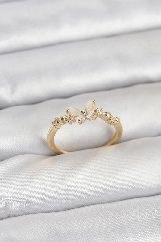 Kelebek Model Gold Renk Pirinç Kadın Yüzük