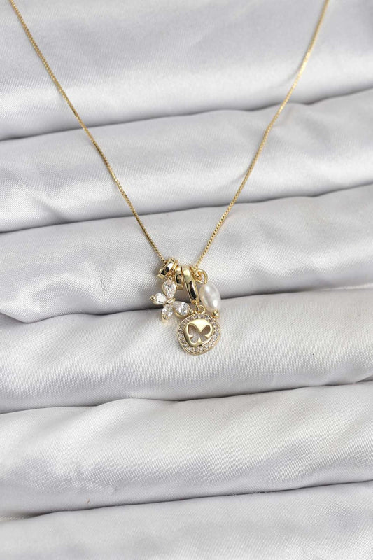 Gold Renk Pirinç Minimal Kelebek Charmlı Kadın Kolye