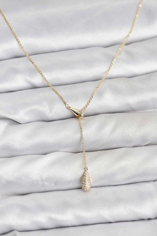 Pirinç Gold Renk Asansörlü Damla Model Kadın Kolye