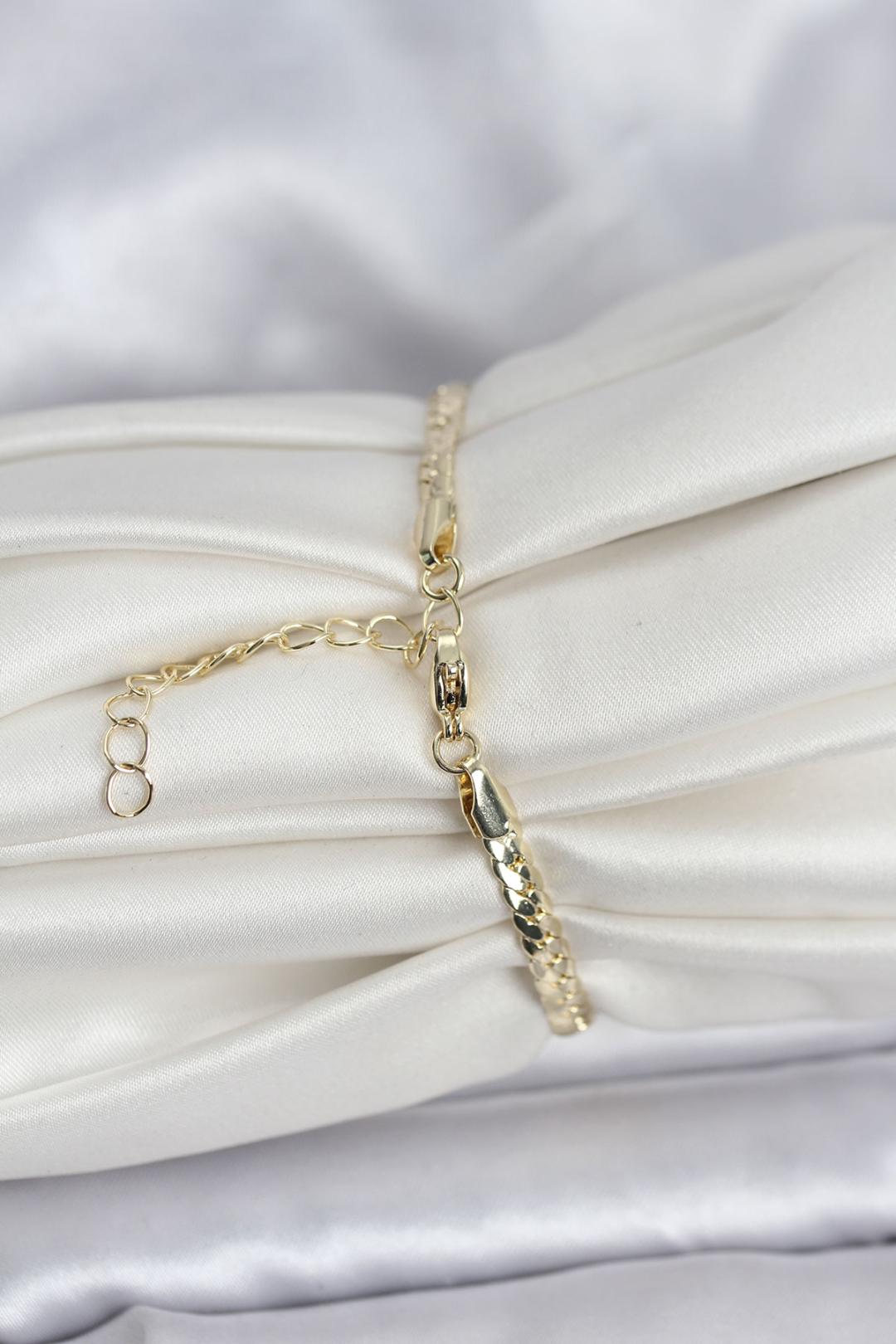 Pirinç Gold Renk Zirkon Taşlı Kadın Bileklik