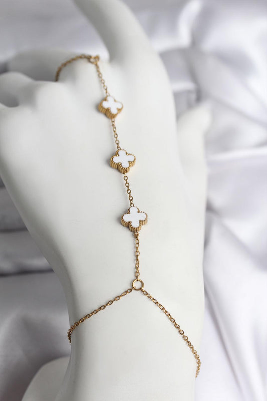 316L Çelik Gold Renk Beyaz Yonca Model Kadın Şahmeran