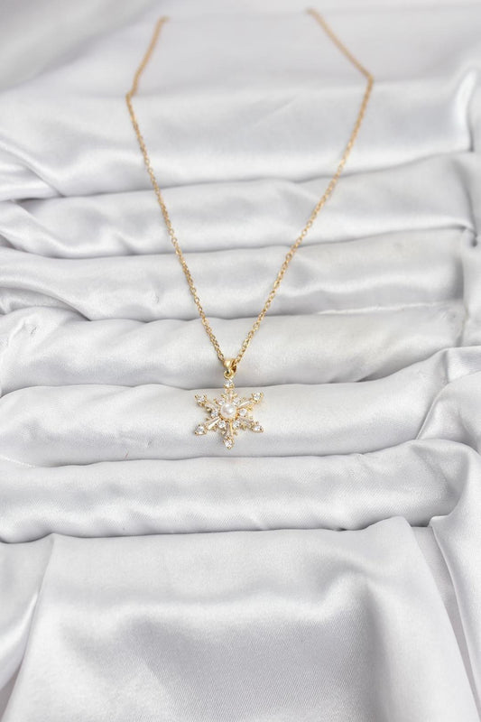 316L Çelik Zincir Gold Renk Kar Tanesi Model Zirkon Taşlı Kadın Kolye