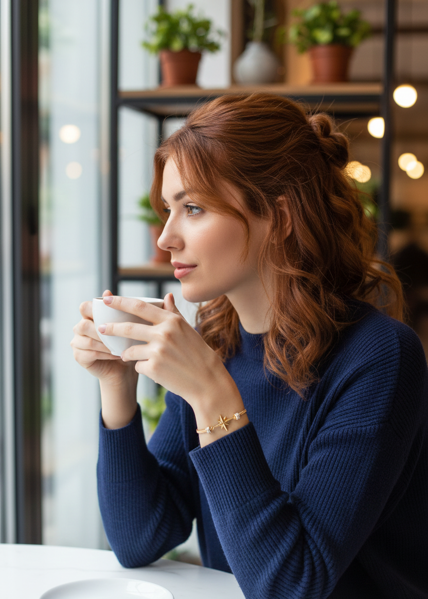 Pirinç VIP Seri Gold Renk Kutup Yıldızı Model Kadın Bileklik