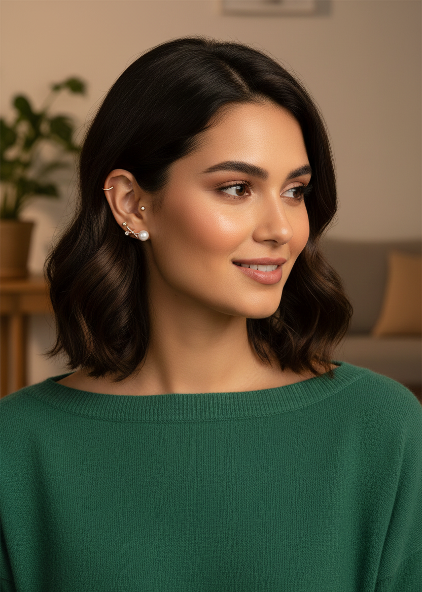 Xuping Rose Renk Zirkon Taşlı İncili Minimal Fiyonk Küpe