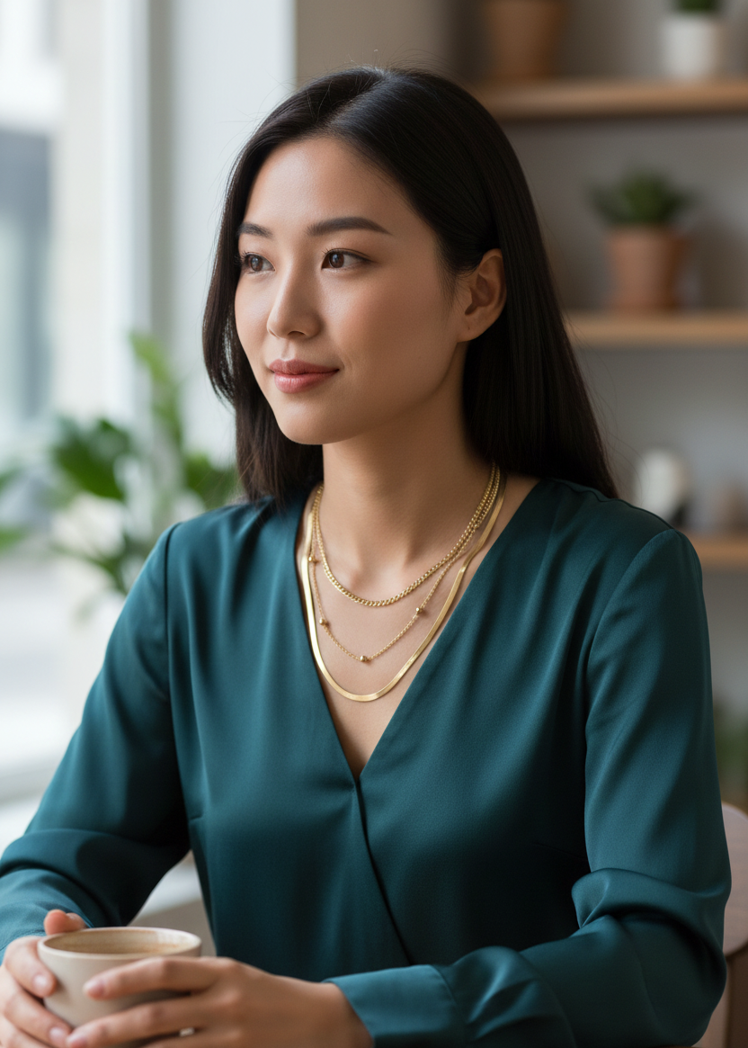 316L Çelik Gold Renk 3'lü Kadın Kolye