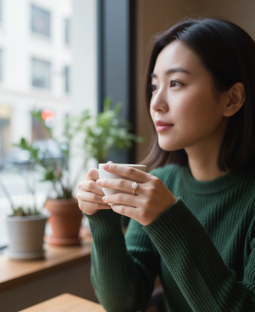 Pirinç Gold Renk Beyaz Gül Model Ayarlanabilir Kadın Yüzük