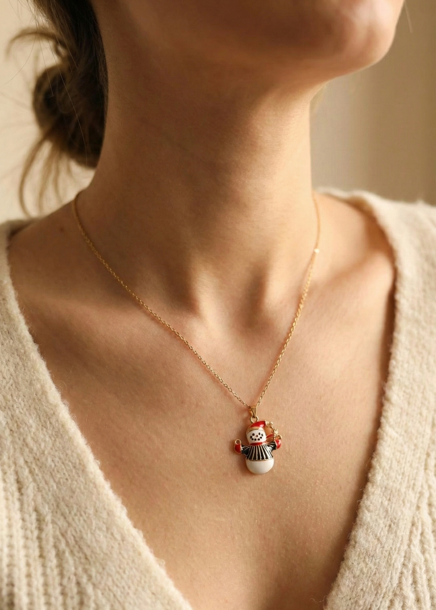 316L Çelik Zincir Gold Renk Kardan Adam Figürlü Yılbaşı Temalı Kadın Kolye