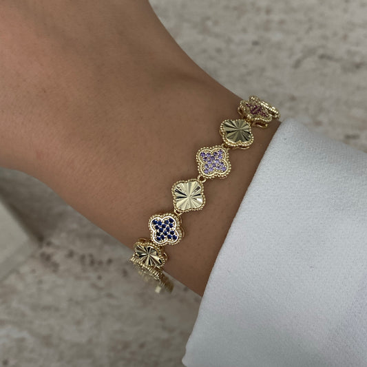 Pirinç VIP Seri Yonca Zirkon Taşlı Kadın Bileklik